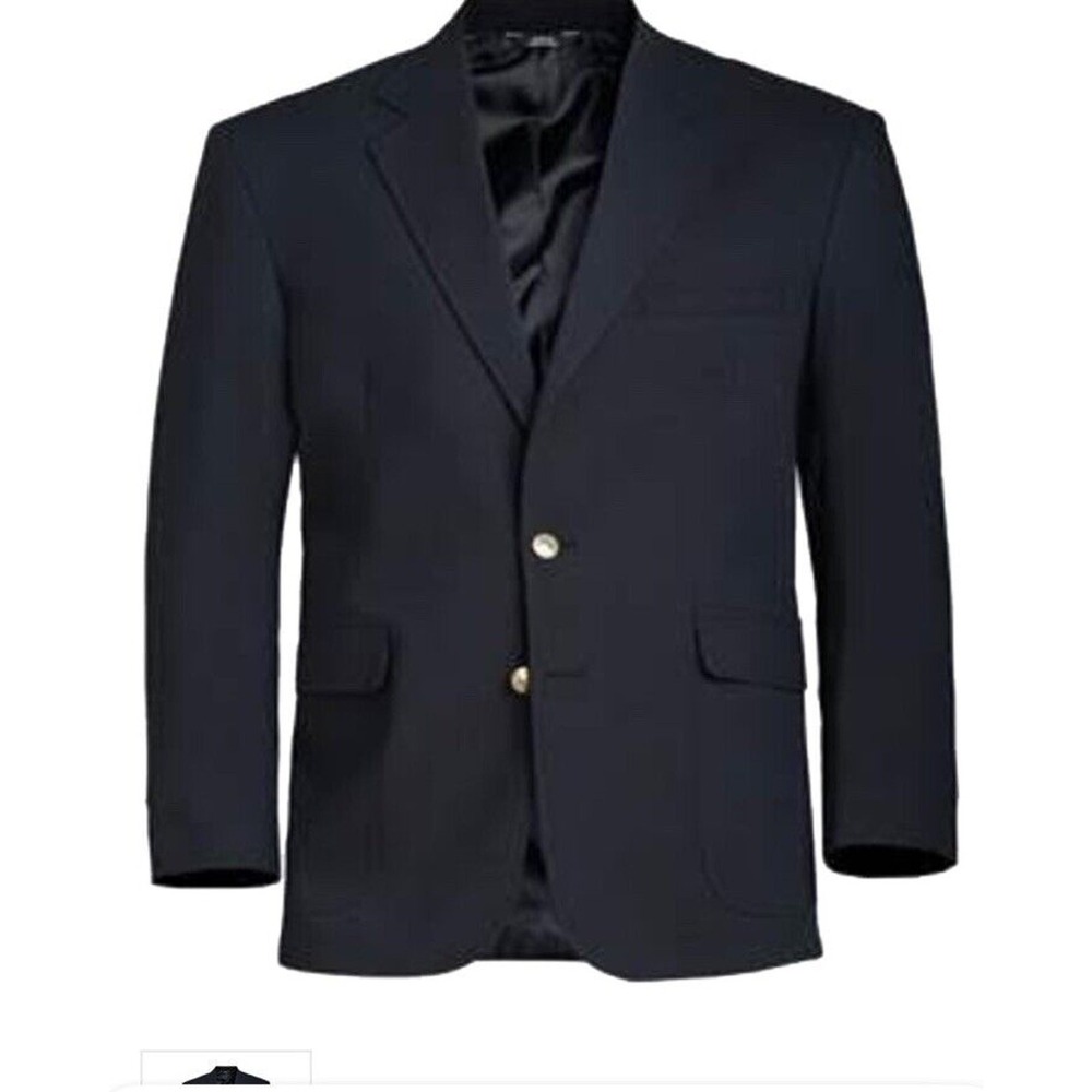 Edwards Mens Navy Blue Two Button Blazer jacket Gold Buttons 44R nautical preppy